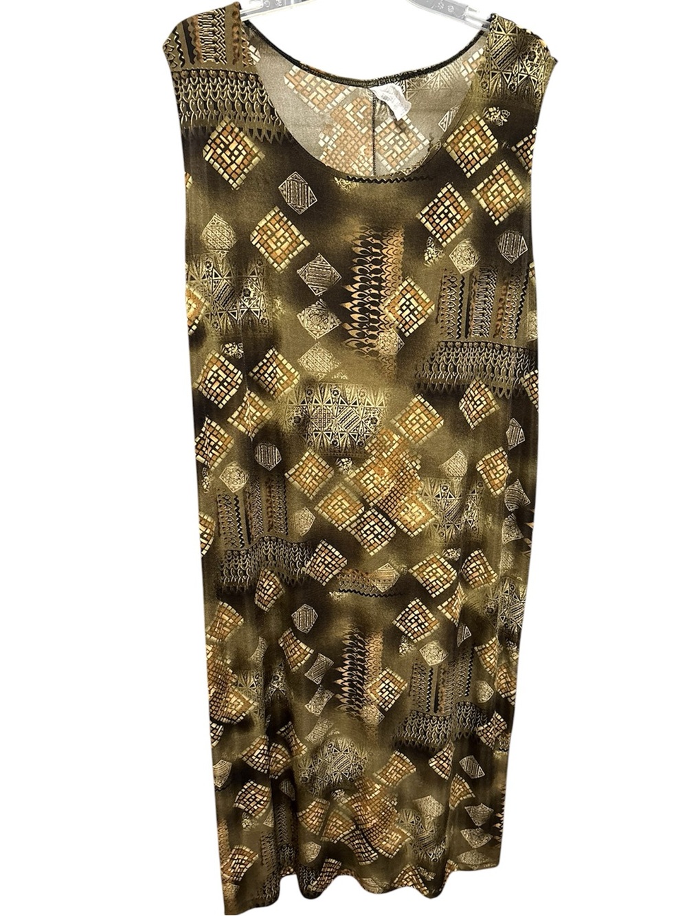 vtg 90s geometric bohemian slinky maxi dress, size 26